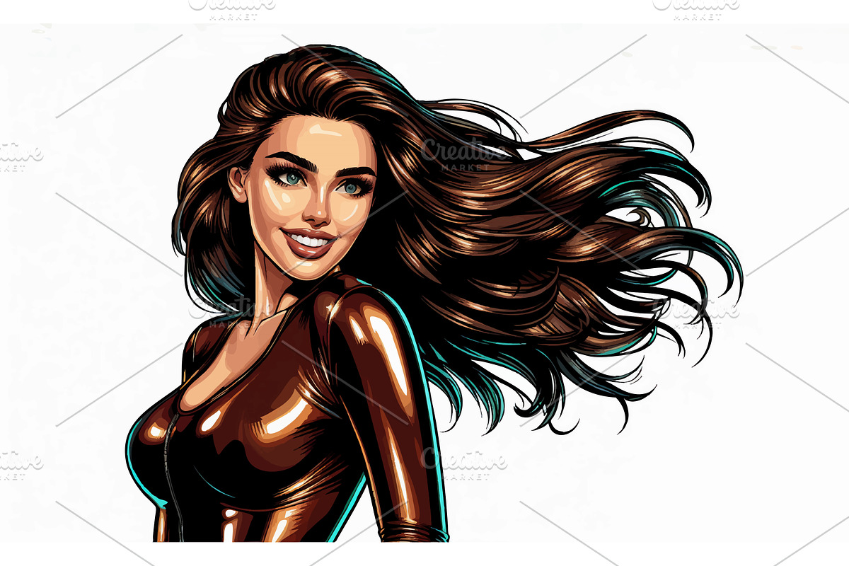 Stylized Woman with Flowing Hair in, a Person Illustration by AlexArt