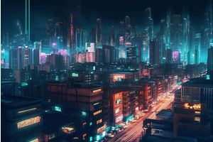 Asian City Night Cyberpunk. Generate