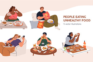 Fat people eating fast food set, a Food Illustration by Good Studio