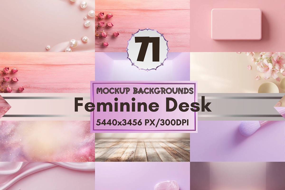 71 Feminine Desk Mockup Bundle, a Merchandise Mockup by LA Design (Photo 1 of 10)