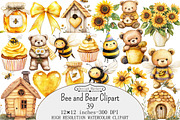 Watercolor Bee and Bear Clipart, a Seasonal Illustration by Design Market (Thumbnail 1 of 4)