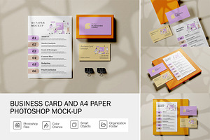 Business Card and A4 Paper Mockup