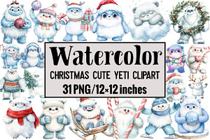 Christmas Cute Yeti Clipart, an Illustration by Design Market