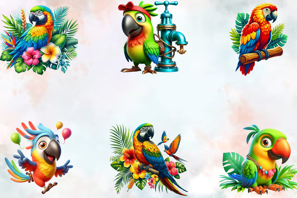 Watercolor Tropical Parrot Clipart, an Illustration by SVGArt (Photo 2 of 7)