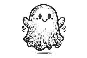 Cute happy ghost character engraving, an Illustration by AlexArt
