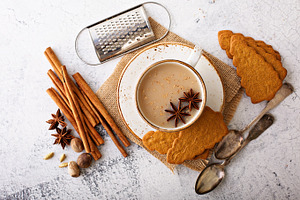 Masala tea in ceramic cup with winter spices featuring masala, tea, and cup, a Food & Drink Photo by farwasser