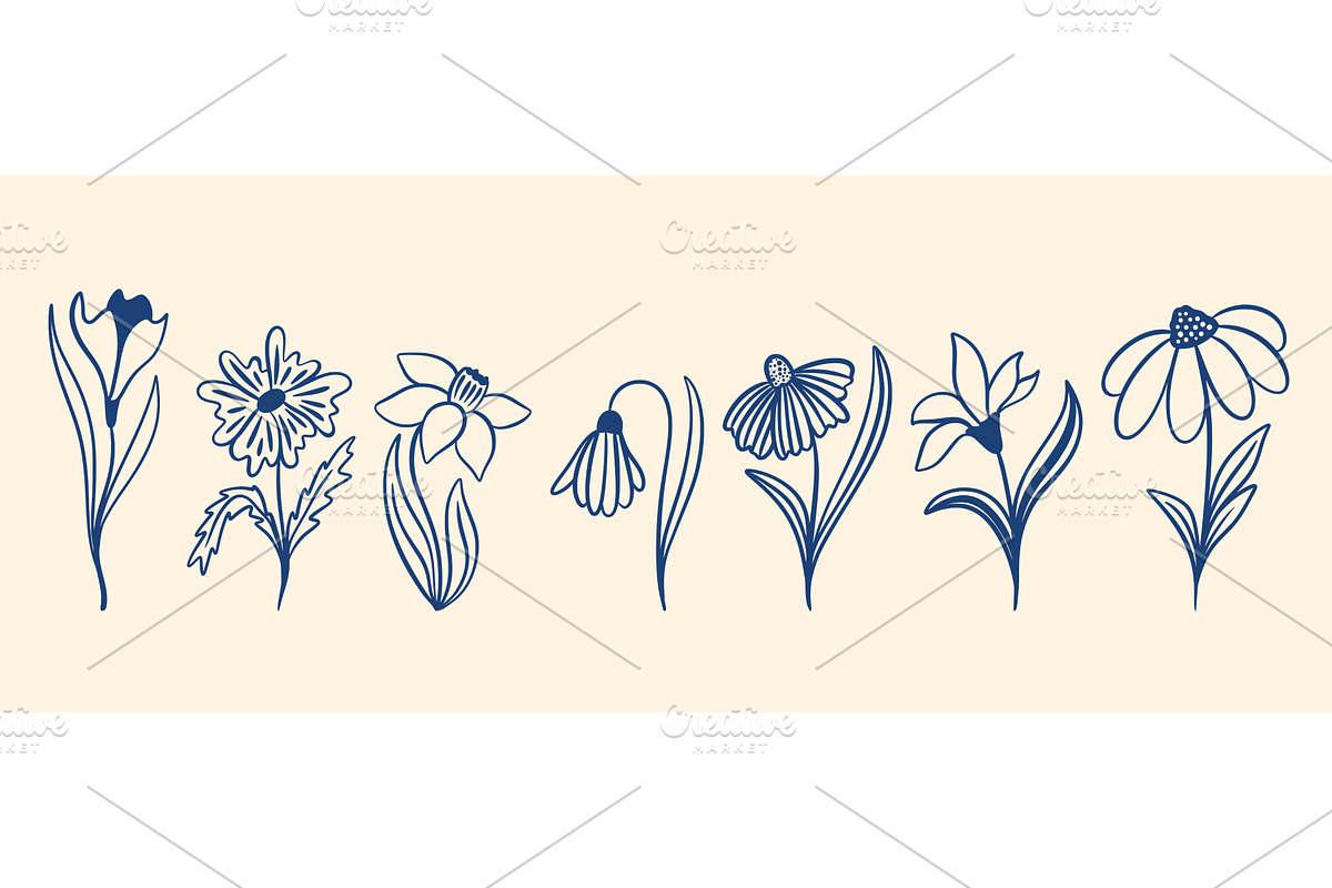 Hand-drawn wildflowers set Vector, an Object Illustration by Tati_Kli