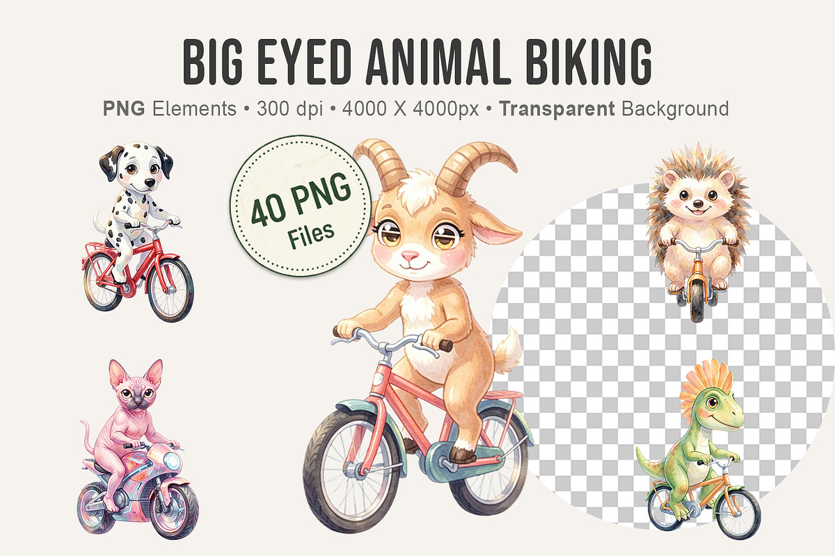 Big Eyed Animal Biking PNG Bundle, an Illustration by Artnoy (Photo 1 of 8)