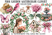 Pink Garden Watercolor Clipart, an Illustration by OK Design (Thumbnail 1 of 6)