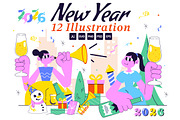 12 Happy New Year 2026 Illustration, a Seasonal Illustration by denayunebgt (Thumbnail 1 of 4)