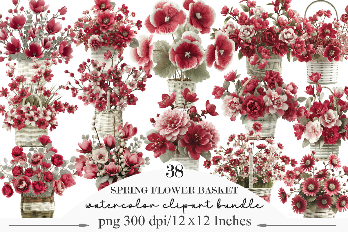 Spring Flower Basket Clipart, an Illustration by Designking (Photo 1 of 5)