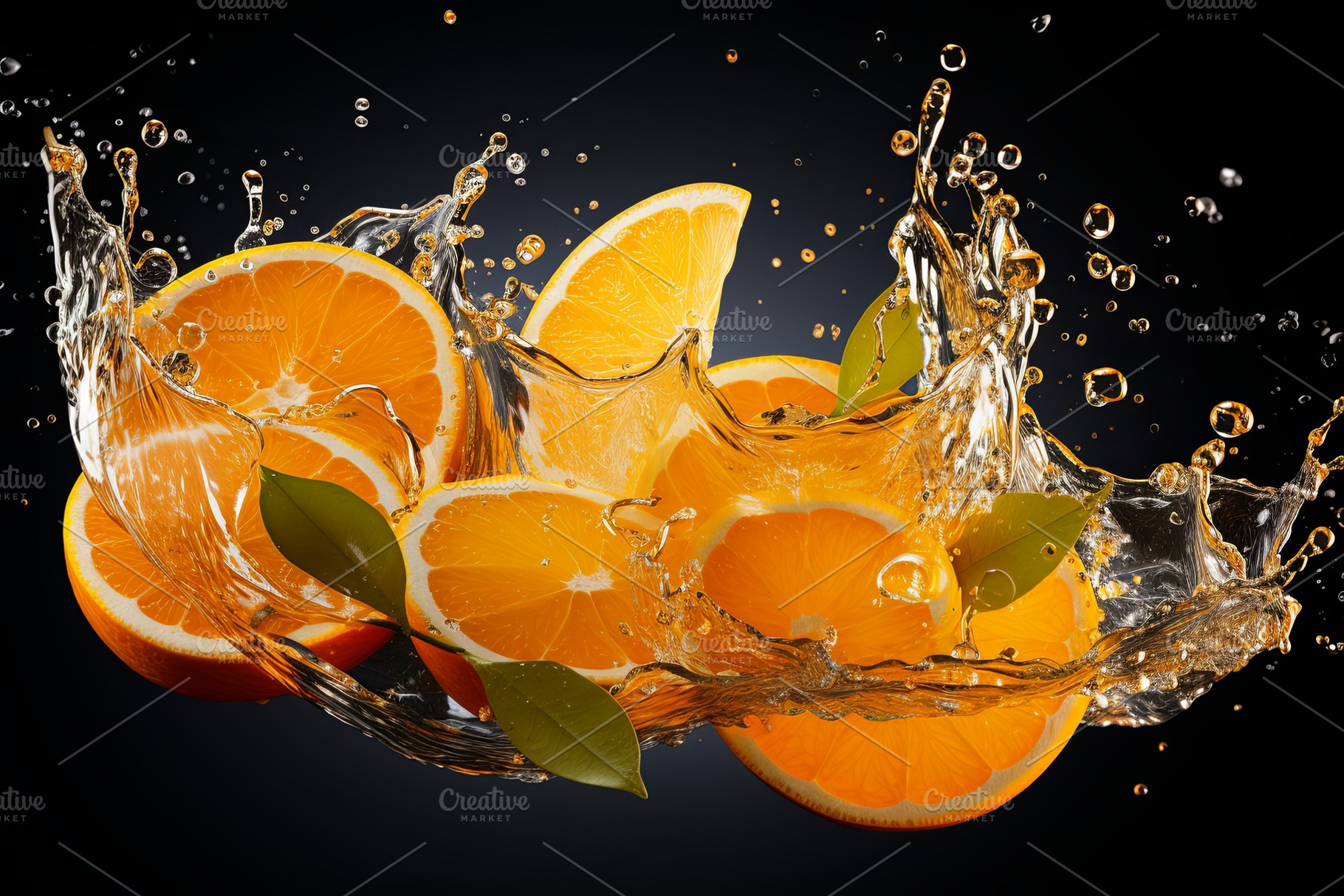 Fresh fruit floating orange juice or, a Food & Drink Photo by Pixeness