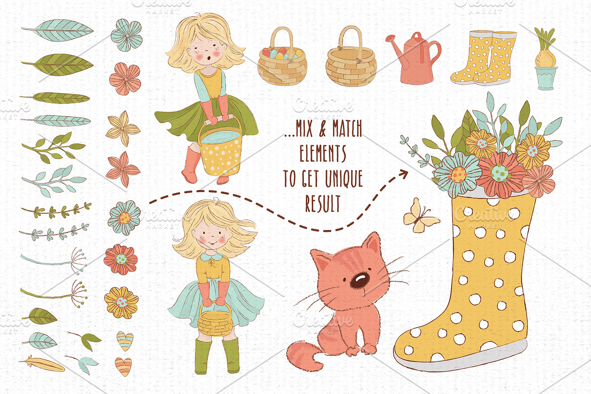 SPRING GARDEN Vector Illustration, a Decorative Illustration by FARAWAYKINGDOM (Photo 9 of 10)