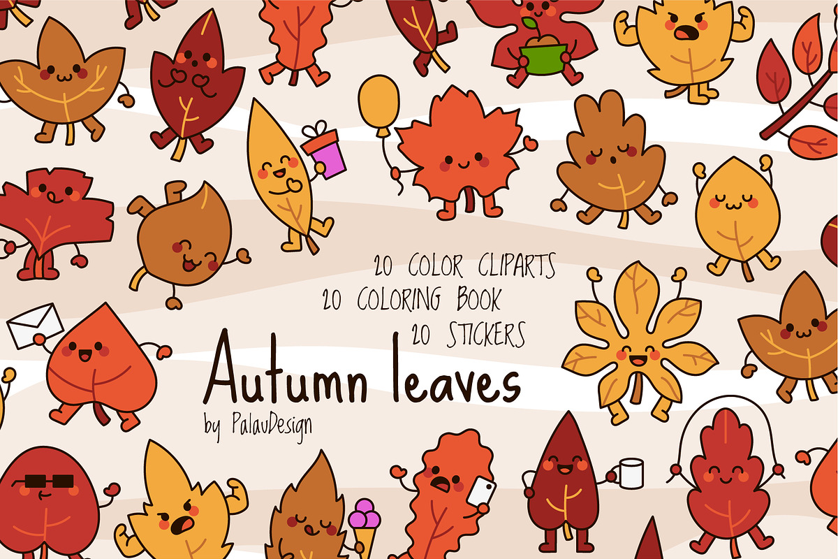 Cute Kawaii Autumn Leaves Character, a Seasonal Illustration by Palau (Photo 1 of 12)