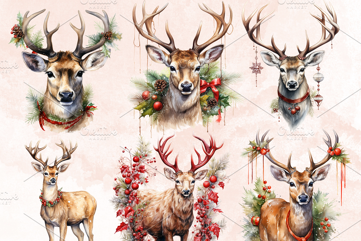 Watercolor Christmas Deer Clipart