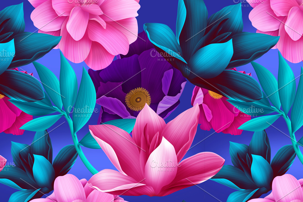 Tropical flowers and leaves, a Pattern Graphic by Luxury Fashion Prints