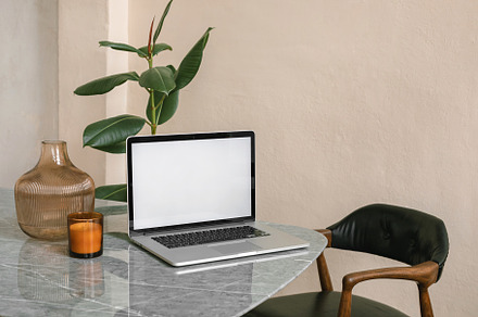Office desk. Laptop screen mock up