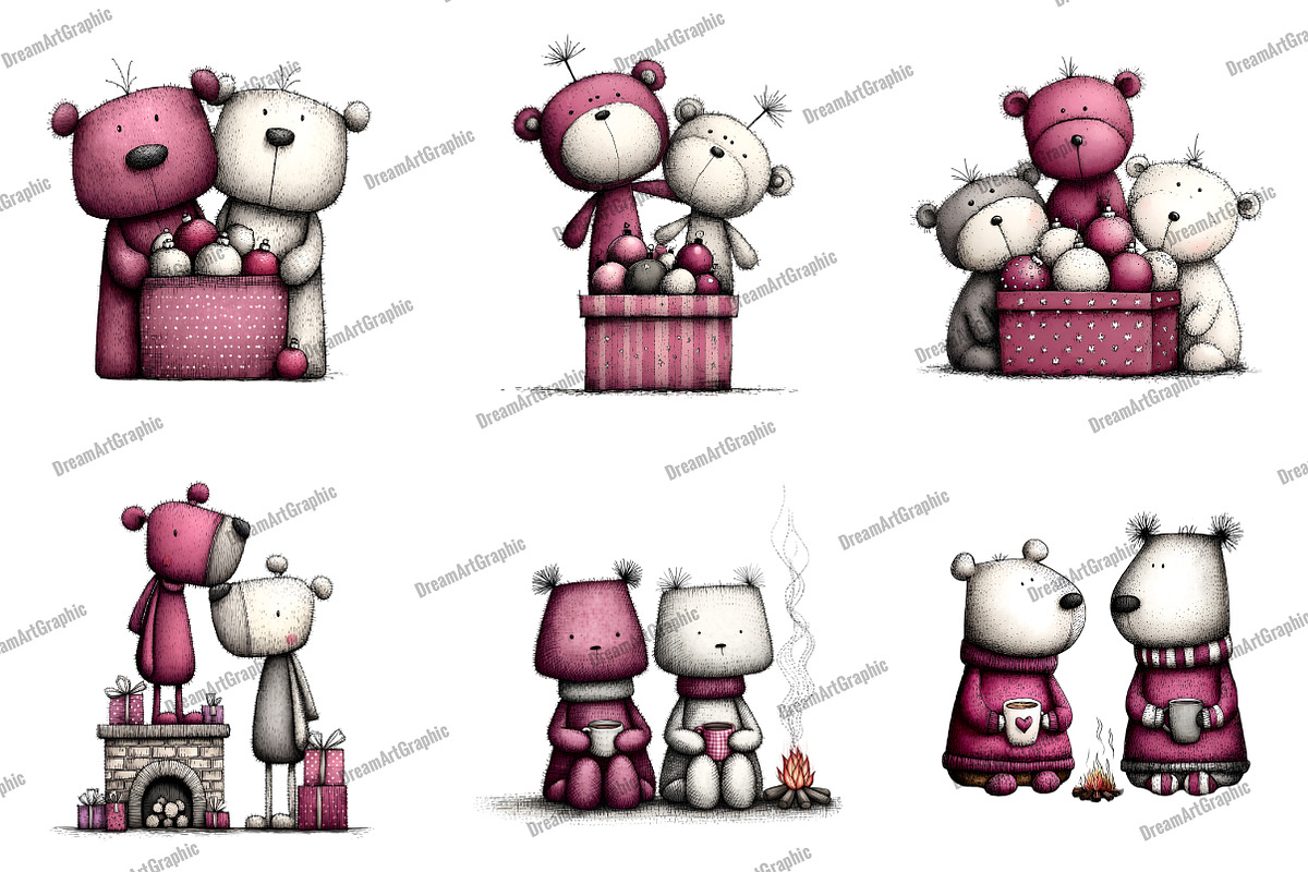 Cute Teddy Bear Couple Clipart, an Illustration by DreamArtGraphic (Photo 5 of 5)