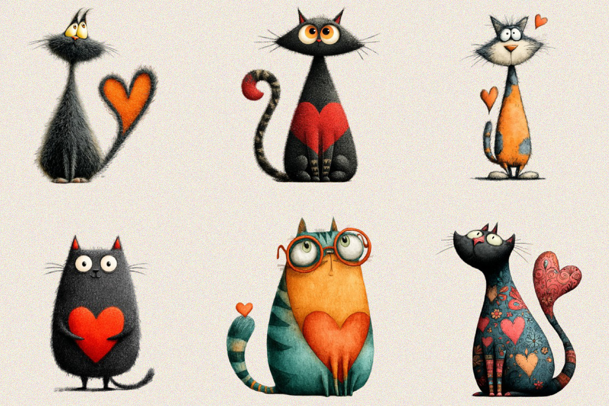 Funny Cat Big Heart Clipart Bundle., an Illustration by SVGArt (Photo 8 of 8)