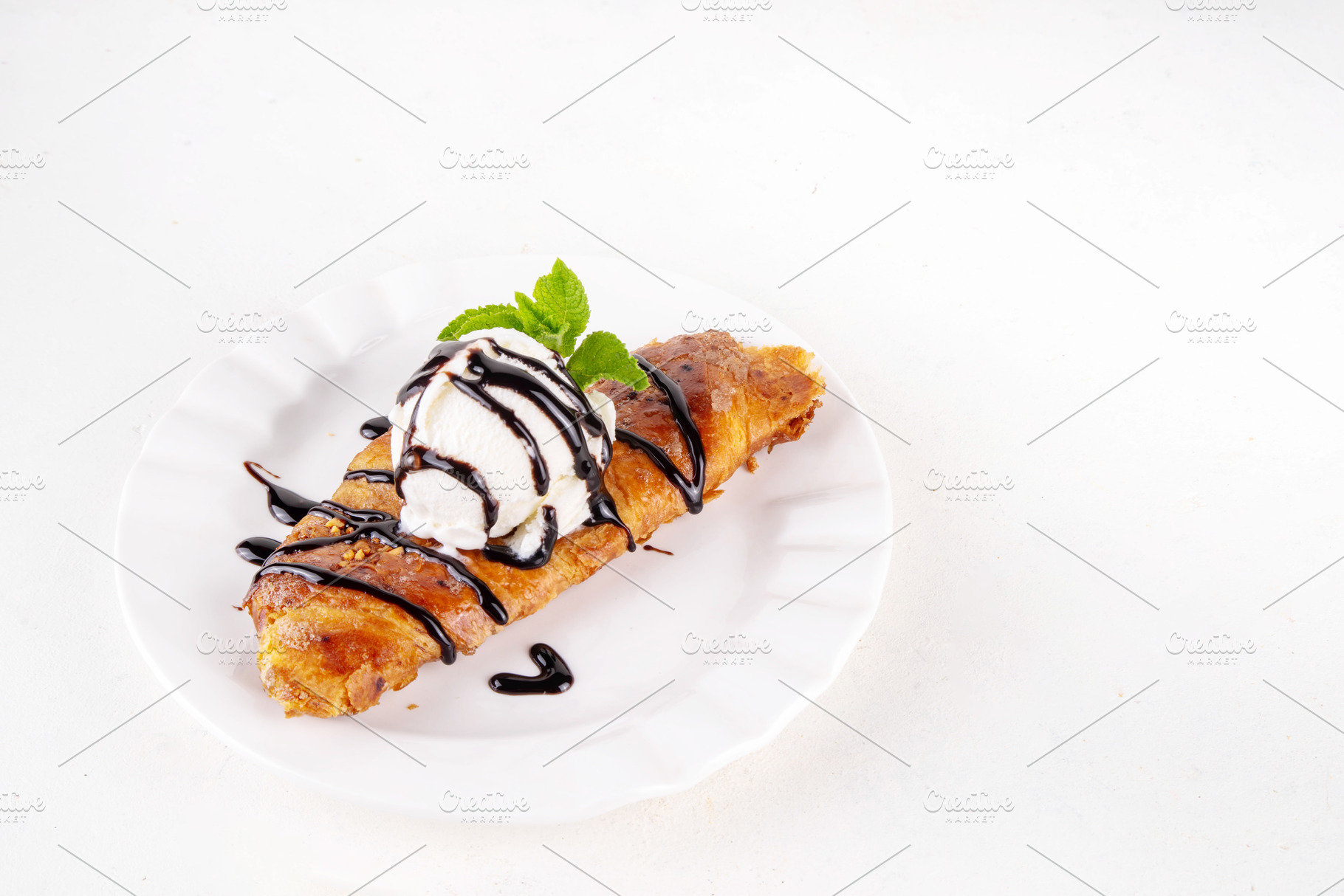Trendy viral korean style flat croissant with ice cream, a Food & Drink Photo by Rimma
