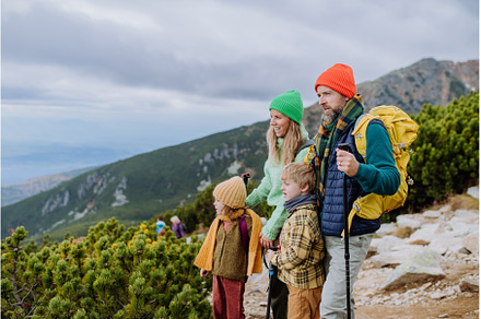 Happy family hiking together and, a Nature Photo by HalfPoint