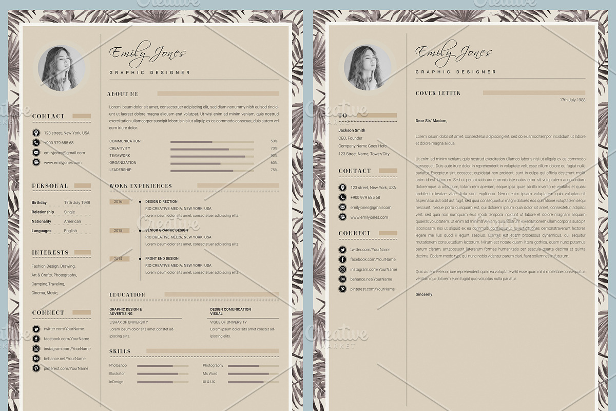 CV-Resume/Portfolio/Card Template *C, a Resume Template by Showy68 Template