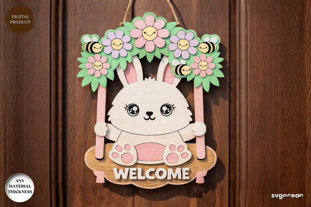 Easter Bunny Swing Door Sign SVG, a Decorative Illustration by svgocean (Photo 1 of 3)