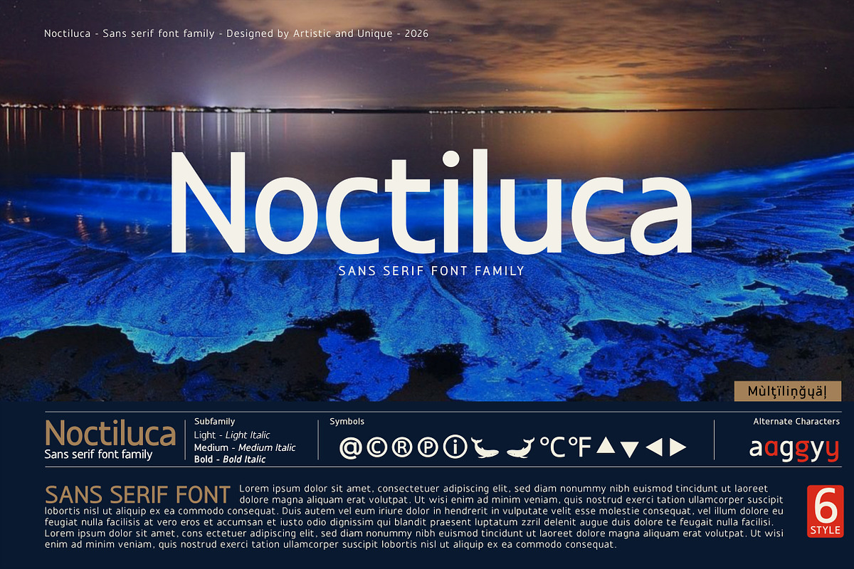 Noctiluca - Sans Serif Font Family, a Sans Serif Font by Artistic & Unique (Photo 10 of 15)