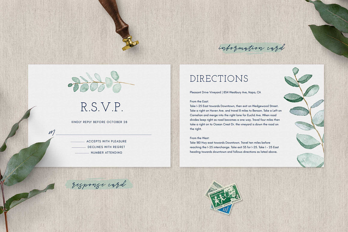 Eucalyptus Wedding Invitation Suite, an Invitation Template by ClementineCreative (Photo 3 of 10)