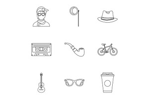 Hipster Culture Icons Set, Outline