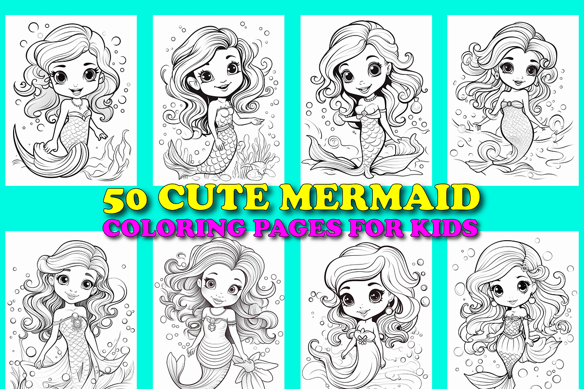 50 Cute Mermaid Coloring Pages, an Animal Illustration by Design Station (Photo 1 of 3)