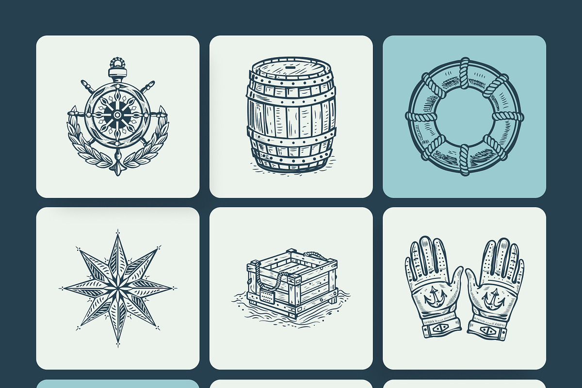Vintage Sailor Tattoos Icons, an Object Illustration by Creative Stall (Photo 9 of 11)
