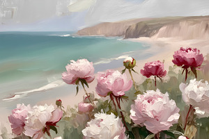 Pink Peonies Coastal Painting