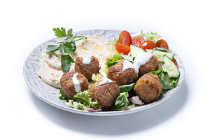 Falafel with hummus and fresh salad, a Food & Drink Photo by etorres69