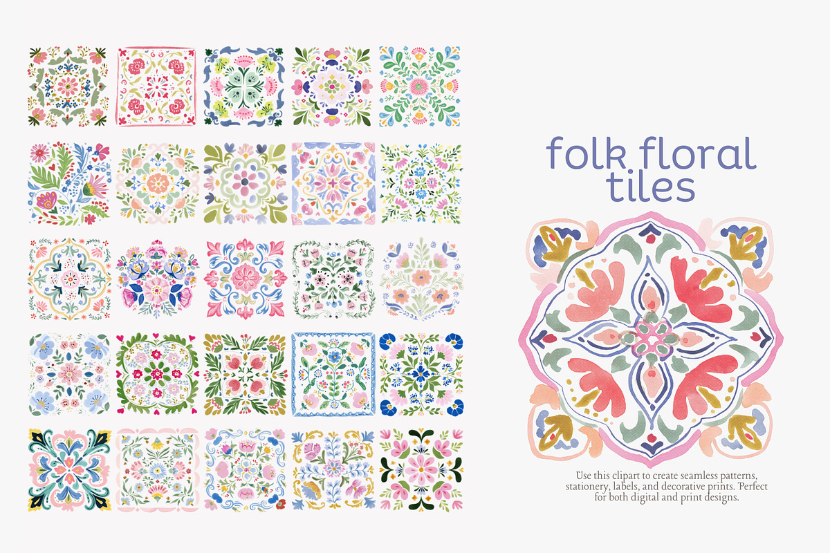 Folk floral tiles clipart, an Illustration by Patishop Art (Photo 9 of 10)