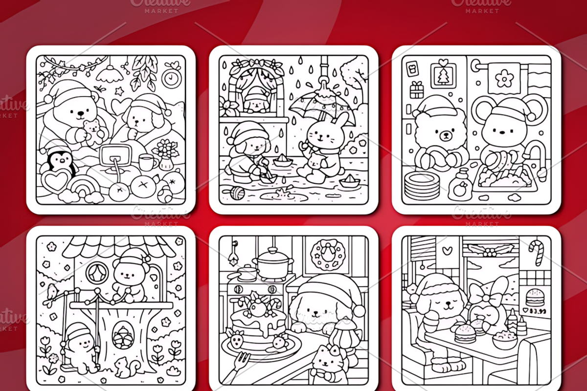 Christmas Friends Fluffy Coloring, a Seasonal Illustration by Coco Bloom (Photo 3 of 4)