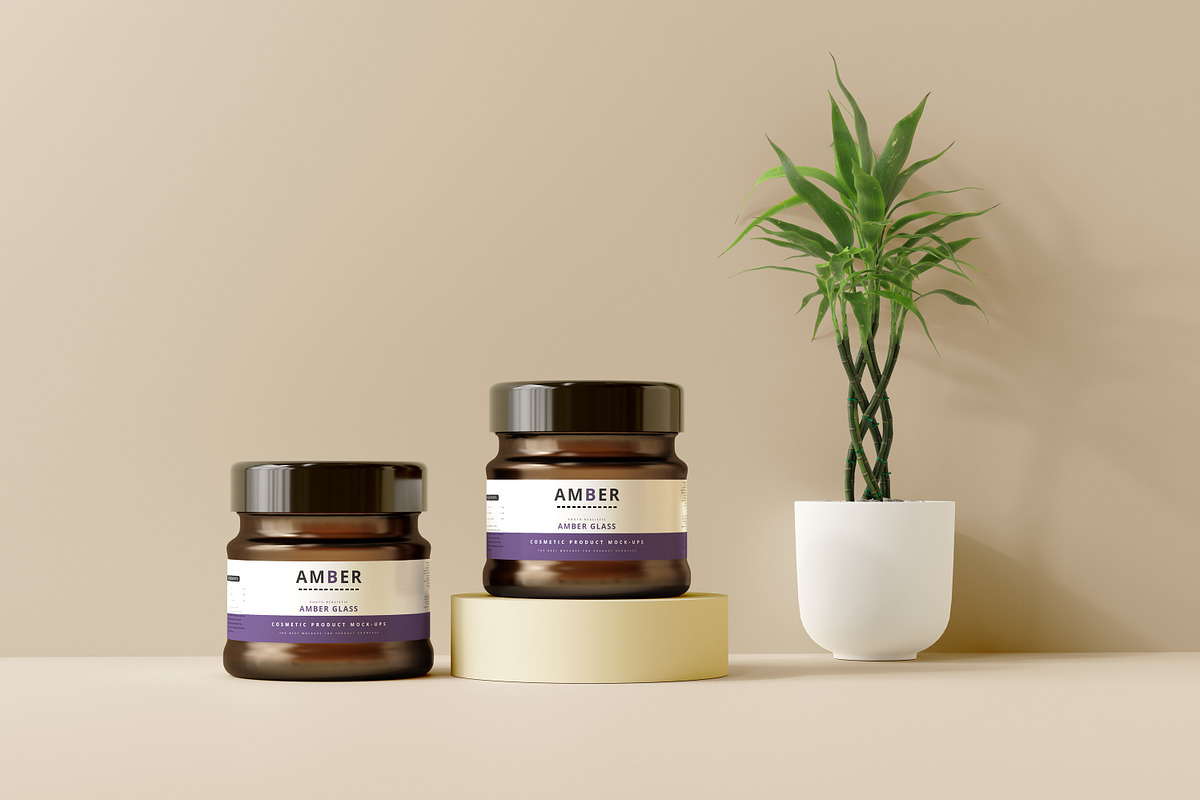 7 in 1 Amber Glass Cosmetic Bundle, a Cups & Container Mockup by pmvch (Photo 30 of 106)