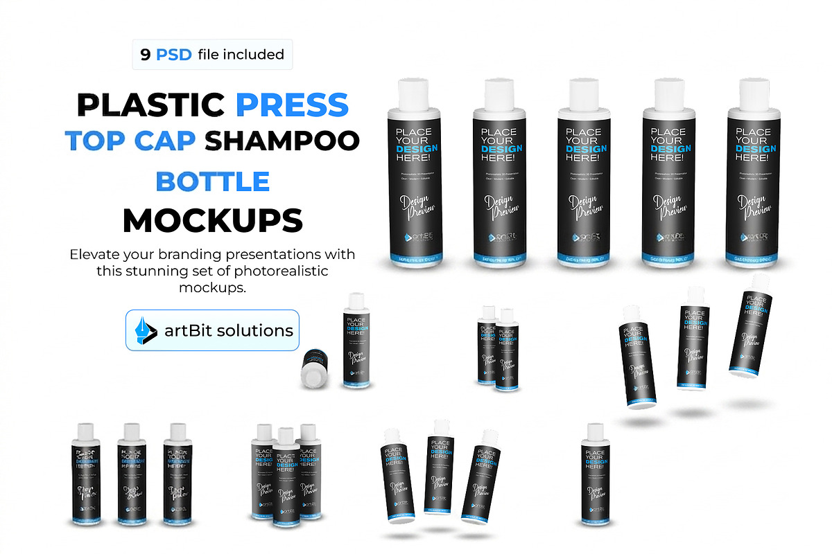 Plastic Shampoo Bottle Mockup, a Packaging Mockup by artBit Design Studio (Photo 1 of 19)