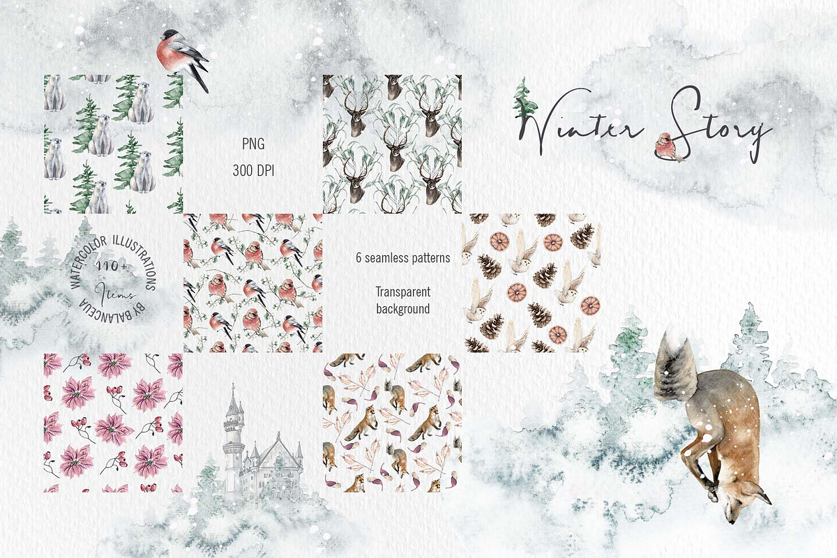 Winter Story Watercolor Clipart, an Animal Illustration by BalanceUA (Photo 11 of 13)