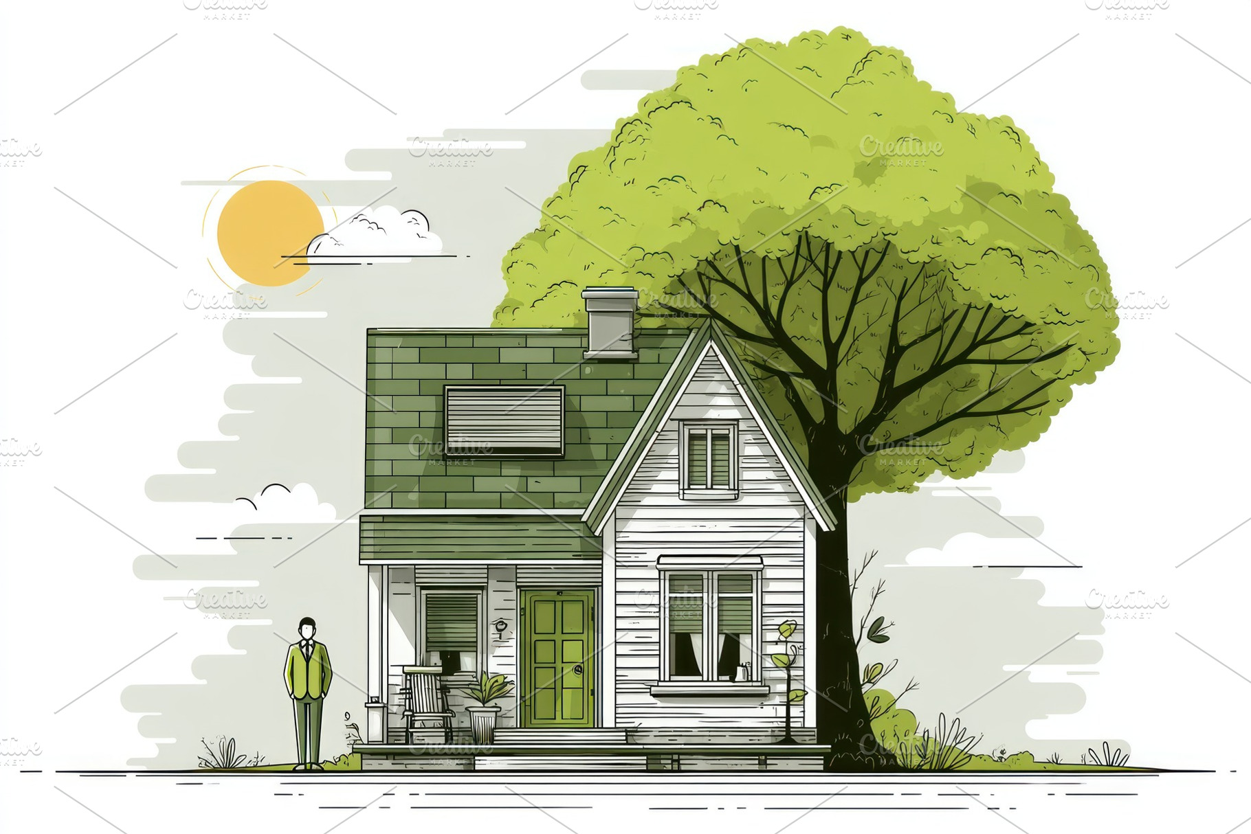 Whimsical illustration of eco-friendly house with green roof, so, a Technology Photo by José Manuel Gelpi
