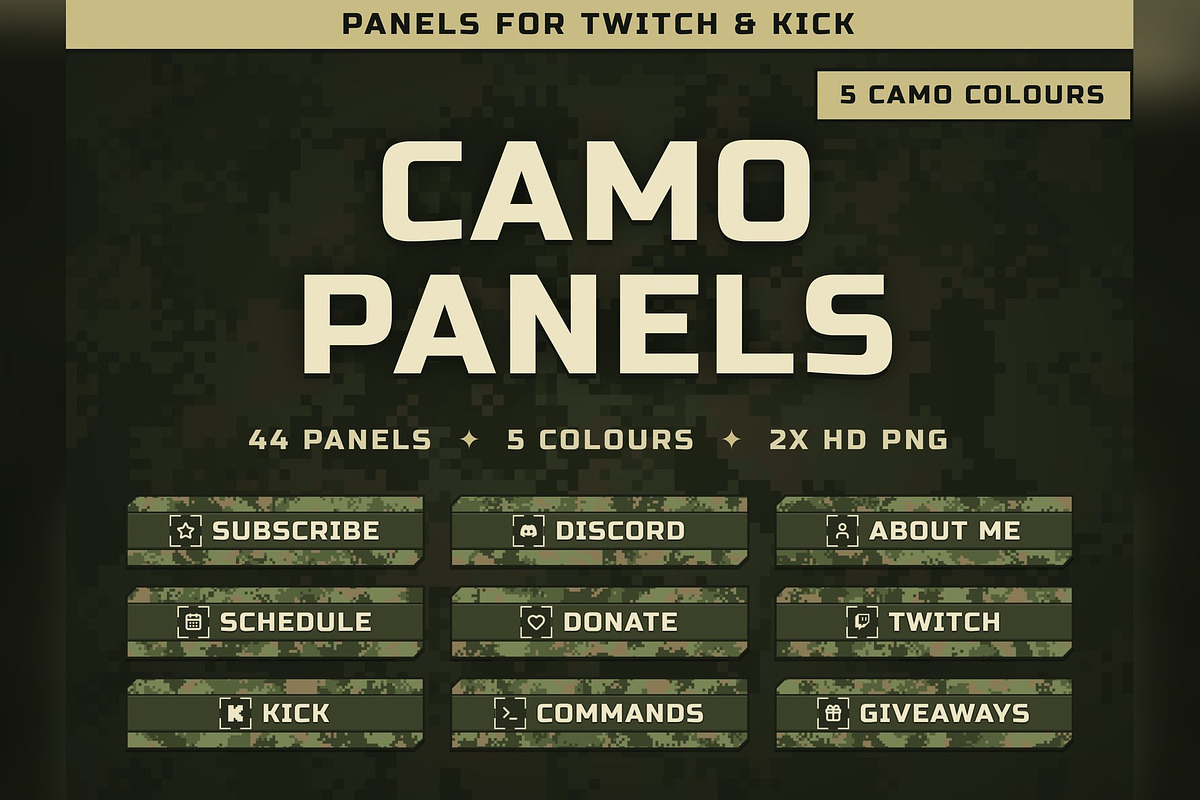 Camo Twitch & Kick Panels, an Object Graphic by Gear Store (Photo 1 of 11)