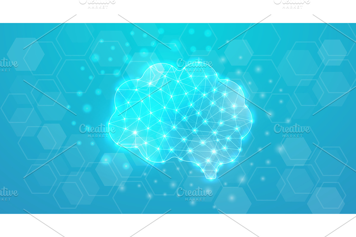 Human brain low poly symbol with, an Education Illustration by GraphiShop