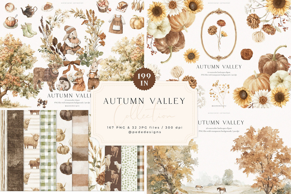 Autumn Valley Collection, a Seasonal Illustration by PeDe Designs (Photo 1 of 34)