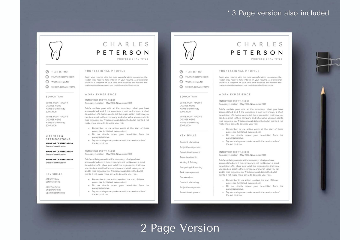 Dental resume, Dentist cv template, a Resume Template by Climbwithelevator (Photo 2 of 6)