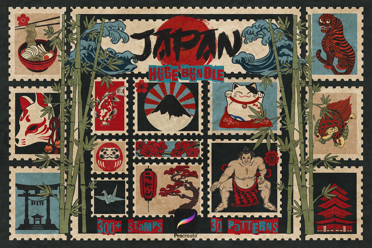 Japan traditional elements Procreate, a Brush Add-On by TheWhiteCatLab (Photo 1 of 20)