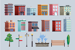 City Street Elements Buildings Set