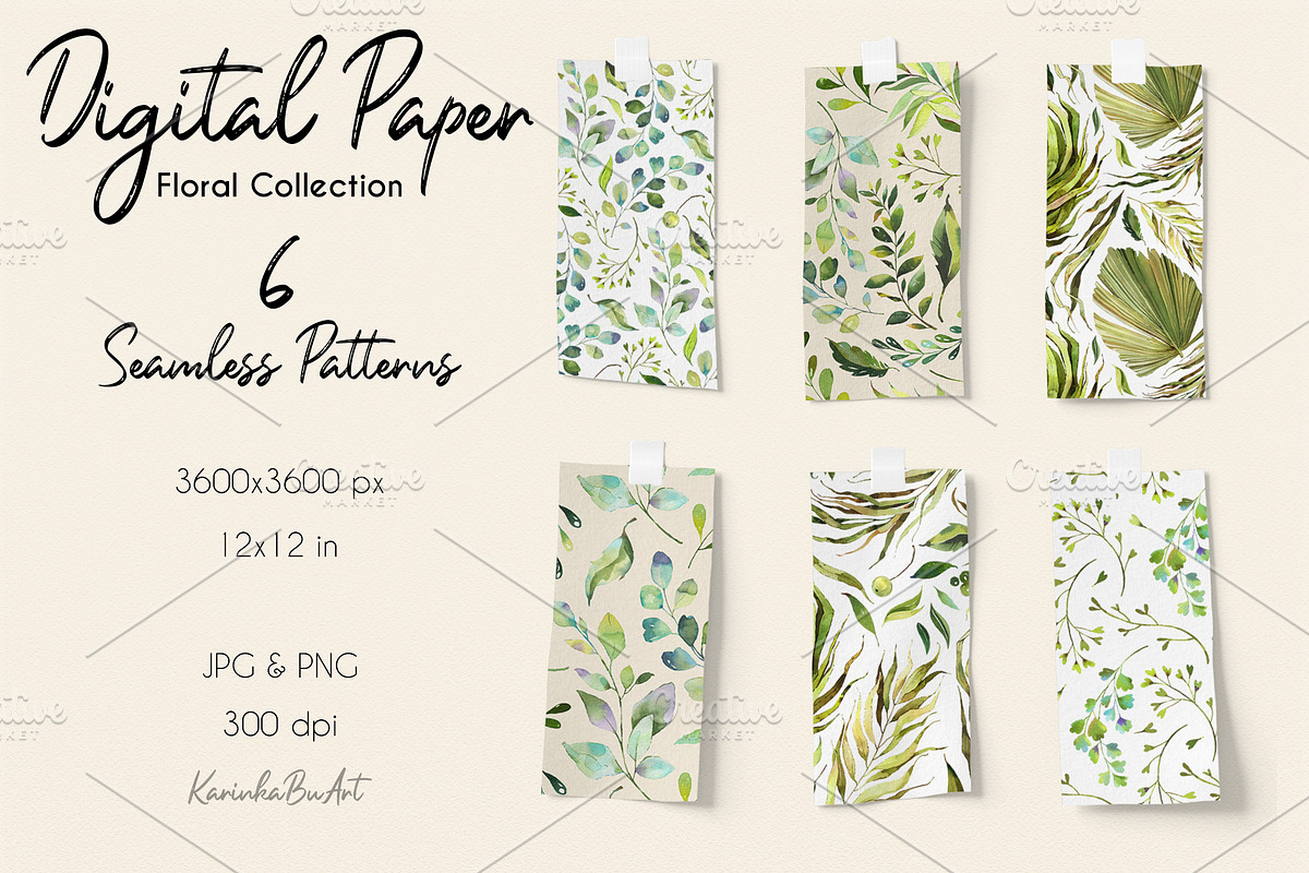 Watercolor Greenery Leaves 77PNG kit, an Illustration by KarinkaBU (Photo 7 of 10)