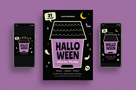 Halloween House Party Flyer Set, a Flyer Template by VectorVactory