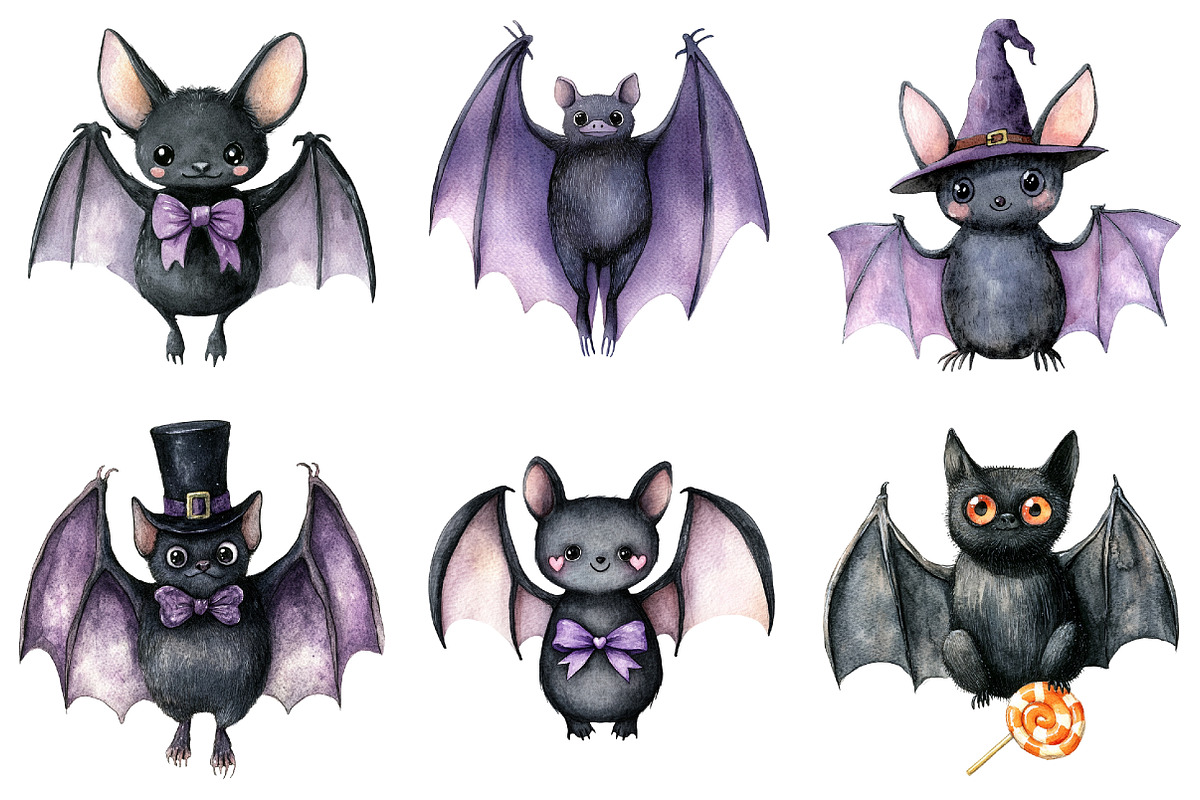 Quirky Halloween Black Bats Clipart, a Seasonal Illustration by CitraGraphics (Photo 2 of 7)