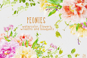 Watercolor Flowers - Peonies